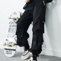 Women Cargo Pants 2023 Harem Pants Fashion Punk Pockets Jogger Trousers With Chain Harajuku Elastics High Waist Streetwear