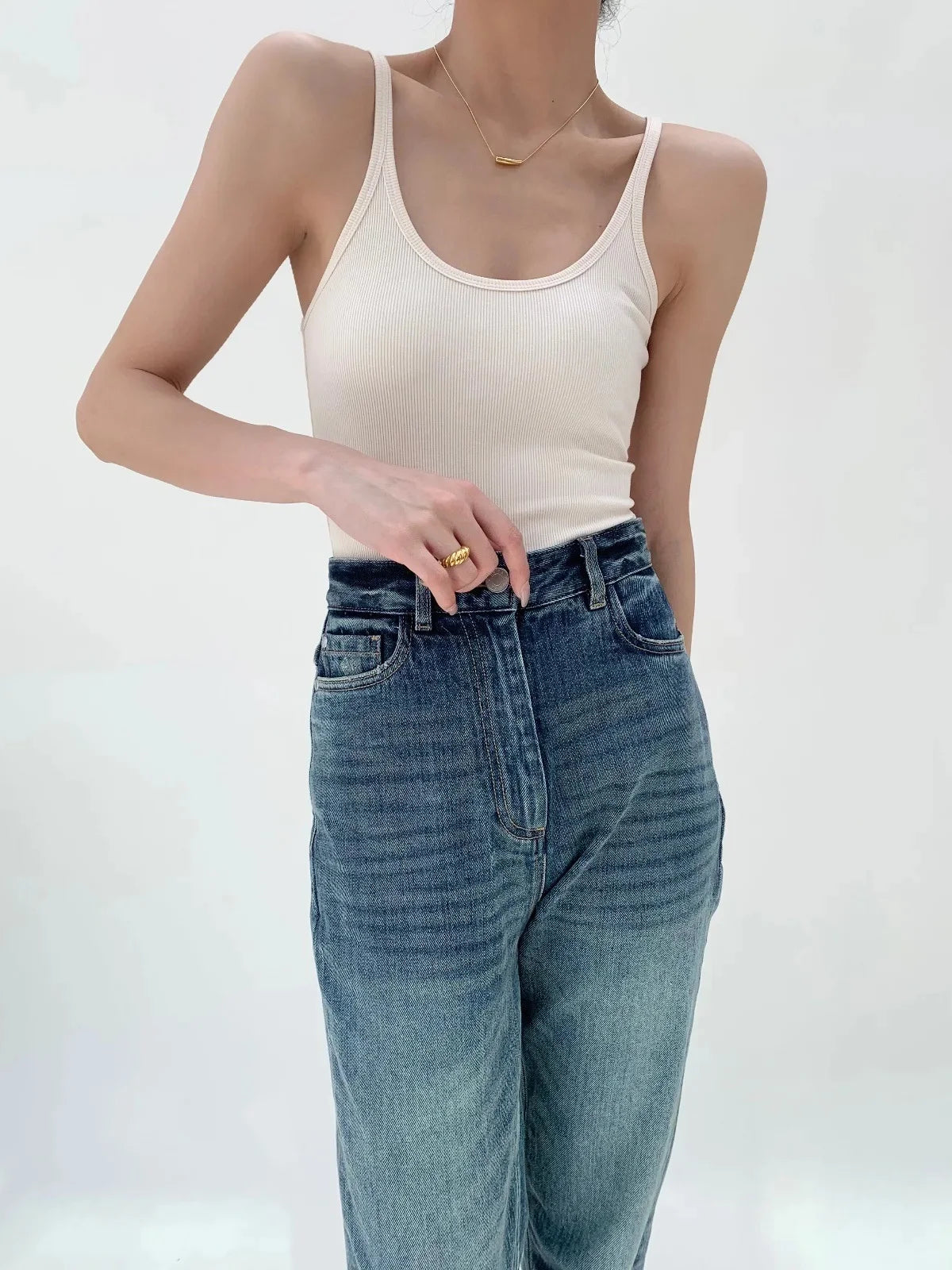 European Style Screw Thread Fitness Tank Top Women's Inner Wear Summer Outer Wear Fine Shoulder Strap Work Shirt Polyester Fiber