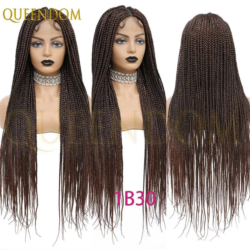 Synthetic 36 Inch Cornrow Braided Wigs for Black Women Full Lace Braids Wig Natural Black Knotless Box Wig Faux Locs Wig