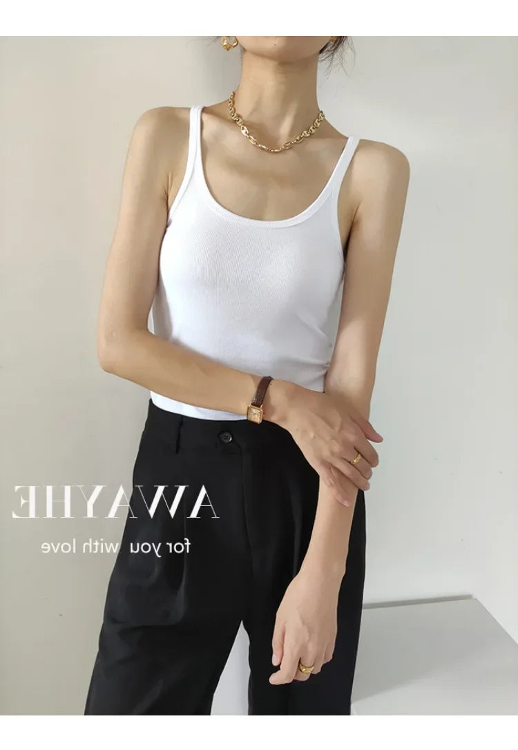 European Style Screw Thread Fitness Tank Top Women's Inner Wear Summer Outer Wear Fine Shoulder Strap Work Shirt Polyester Fiber