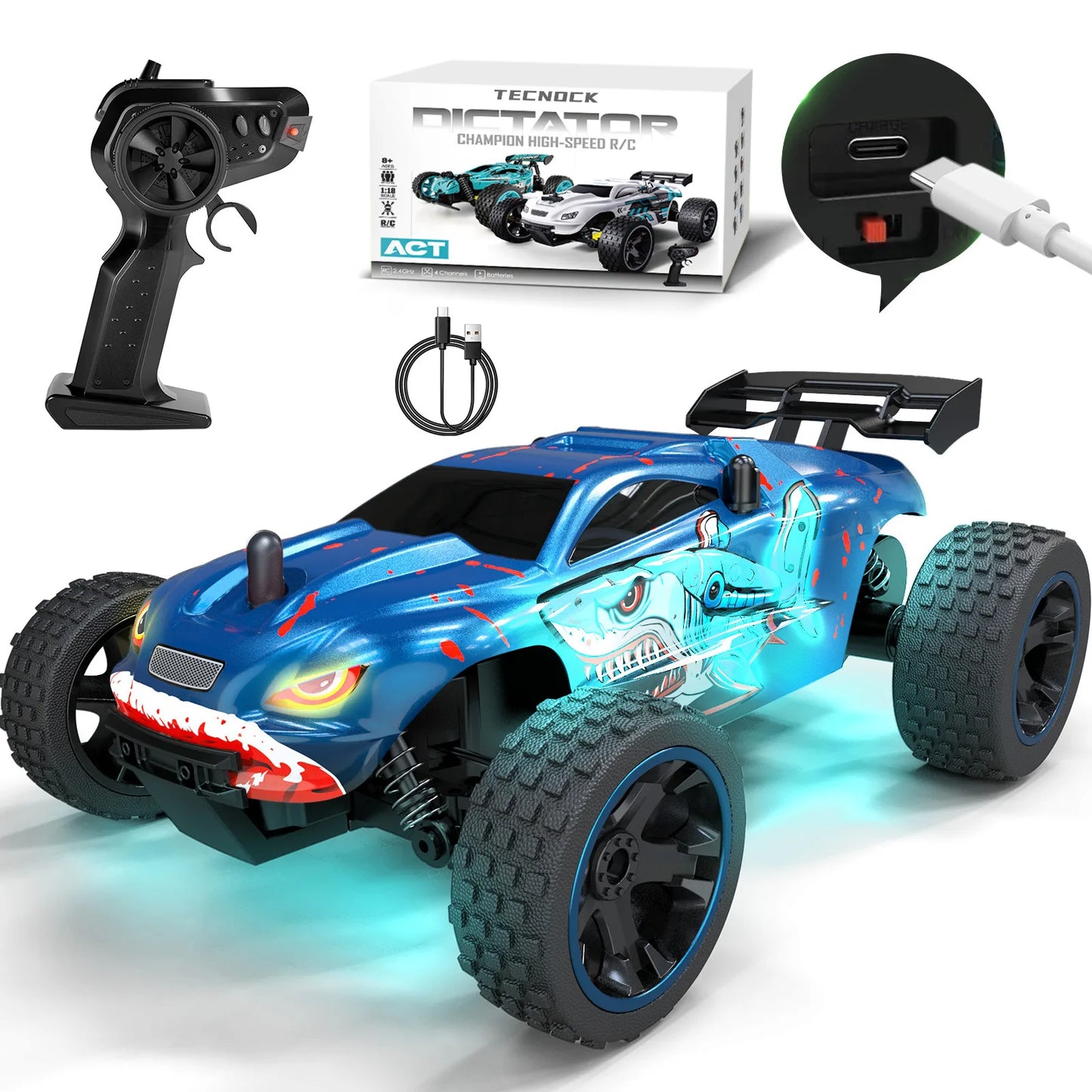 RC Cars Remote Control Car for Kids, 1:18 Scale 20 KM/H 2WD Offroad Buggy, 2.4GHz RC Racing Car with USB-C Easy Charging