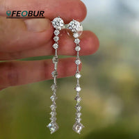 FEOBUR 3/6cttw Full Moissanite Drop Earrings for Women 925 Sterling Silver Lab Diamond Long Earring Bridal Wedding Jewelry GRA