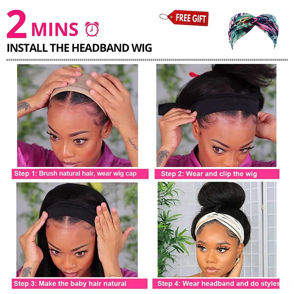 Brazilian Straight Hair Headband Wig Remy Human Hair Wigs For Women Scarf Wig Straight Hair Wigs With Headband