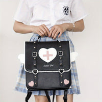 Adorable Kawaii Womens Backpack - Fashion-Forward Flap with Buckles & Rivets Decor - Versatile School or Casual Handbag