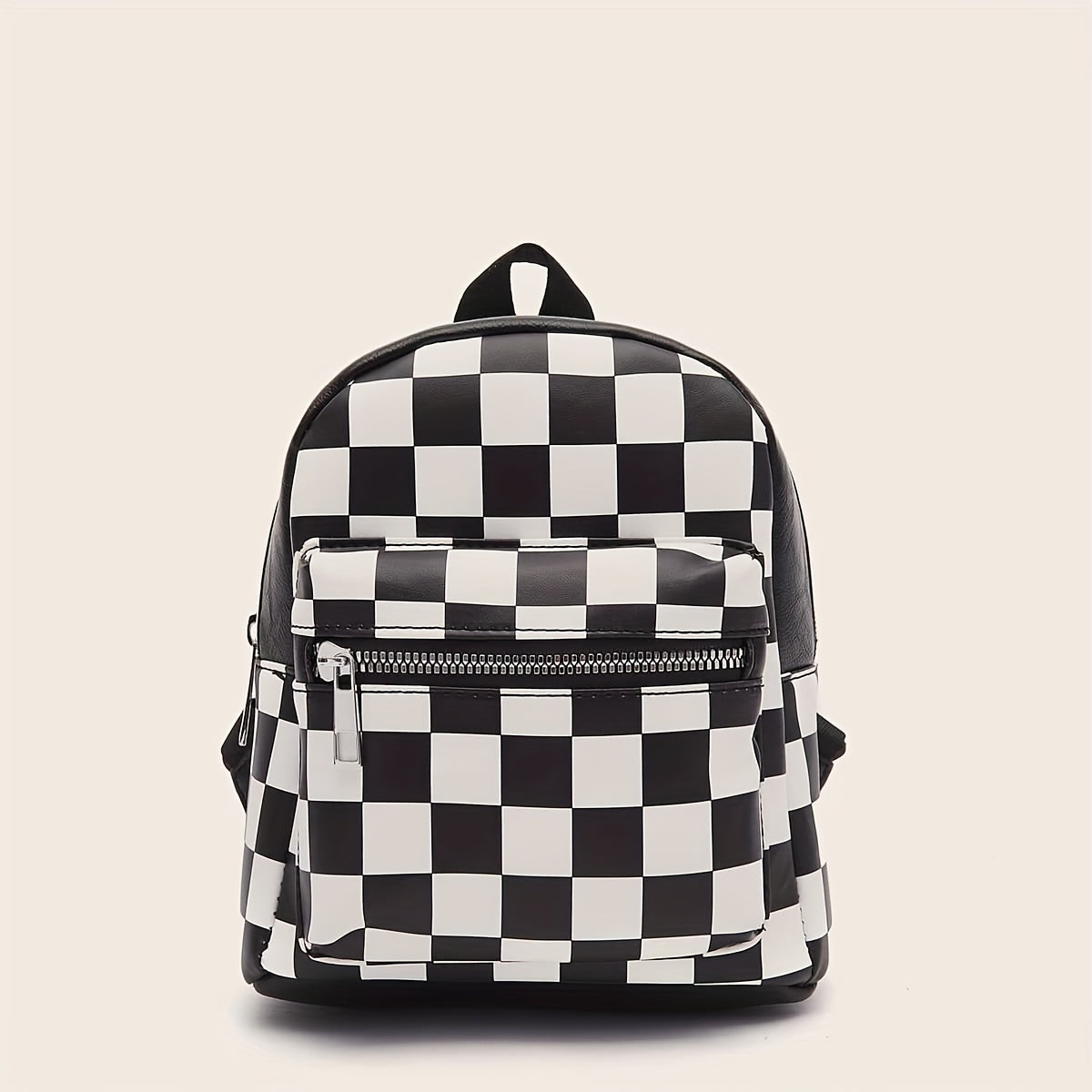 Checkered Backpack For Women, Mini Faux Leather Daypack, Plaid Pattern Travel School Bag