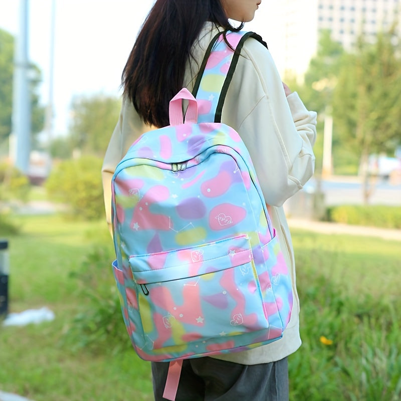 Kawaii Backpack, Tie Dye Cartoon Pattern School Bag with & Pencil Case for School Use