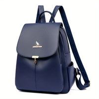 Chic & Stylish Women's Backpack: Solid Faux Leather, Secure Zipper, Metal Accents – Perfect for School and Travel