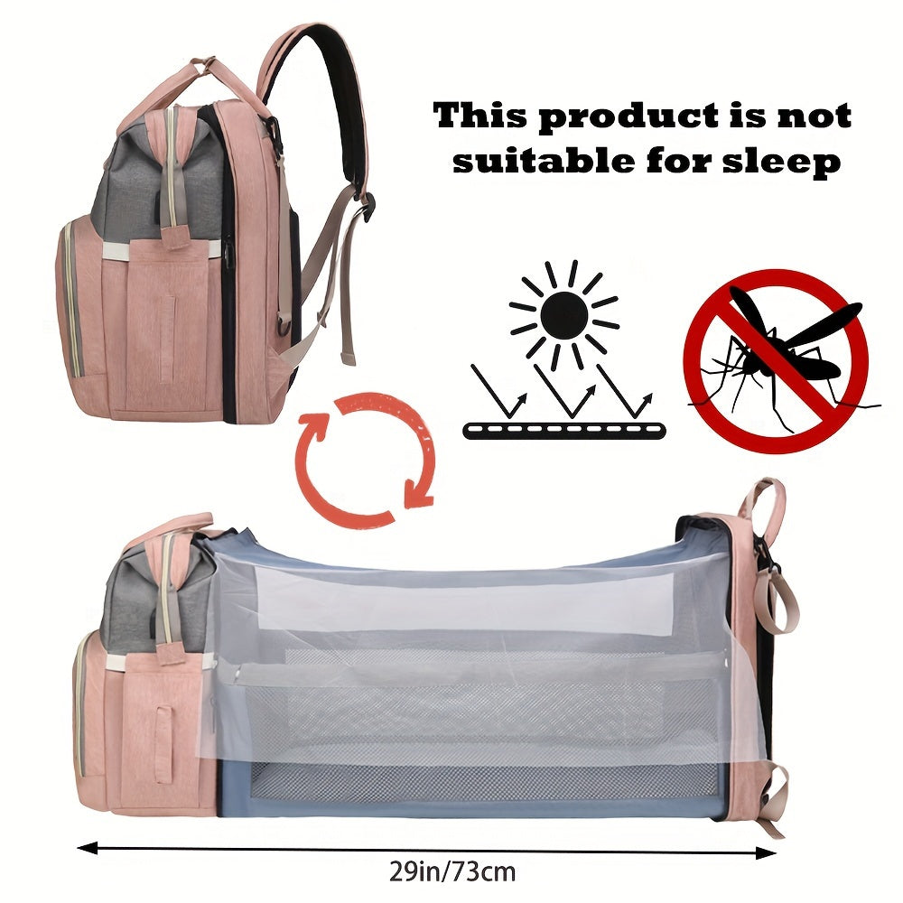 Lamroro Moire Diaper Bag Backpack, Soft Shell, Multifunctional, Large Capacity, Travel Backpack with Changing Station, Sunshade, Breathable Mosquito Net, Zipper Closure, Mixed Color, Polyester Fiber, with Utility Pocket, for