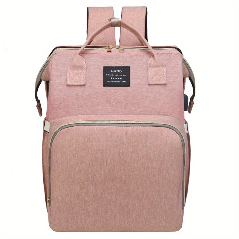 Lamroro Moire Diaper Bag Backpack, Soft Shell, Multifunctional, Large Capacity, Travel Backpack with Changing Station, Sunshade, Breathable Mosquito Net, Zipper Closure, Mixed Color, Polyester Fiber, with Utility Pocket, for