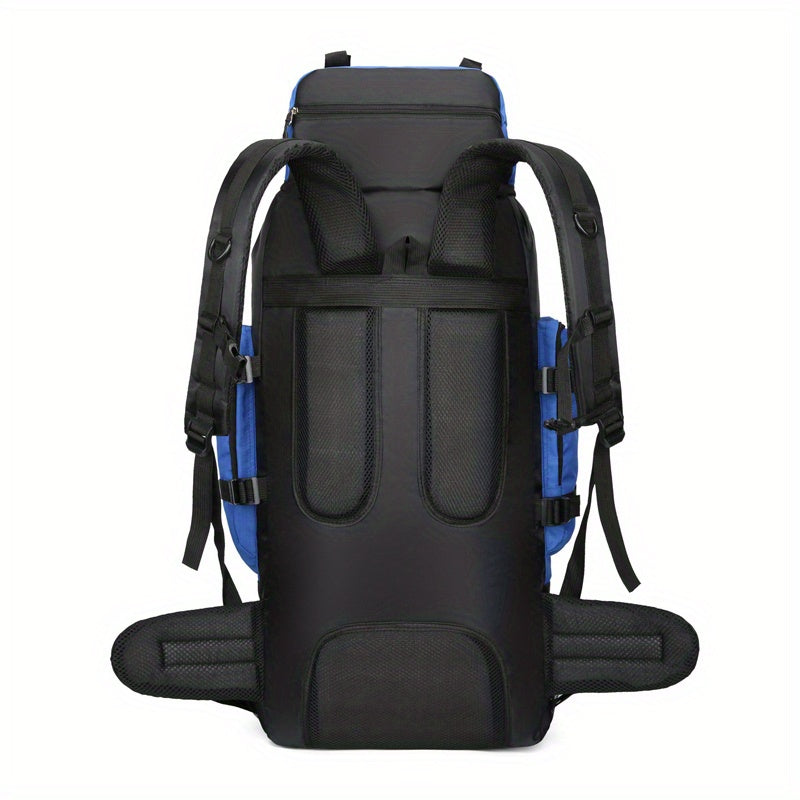 90L High-Capacity Travel Backpack - Durable Polyester, Blue with Black Accents, Plaid Pattern, Adjustable Chest Strap, Multiple Pockets for Outdoor Adventures, Camping & Hiking, Backpack for Travel