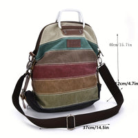 Fashionable Striped Canvas Backpack - Versatile Women's Daypack with Secure Zip Closure & Comfy Shoulder Straps