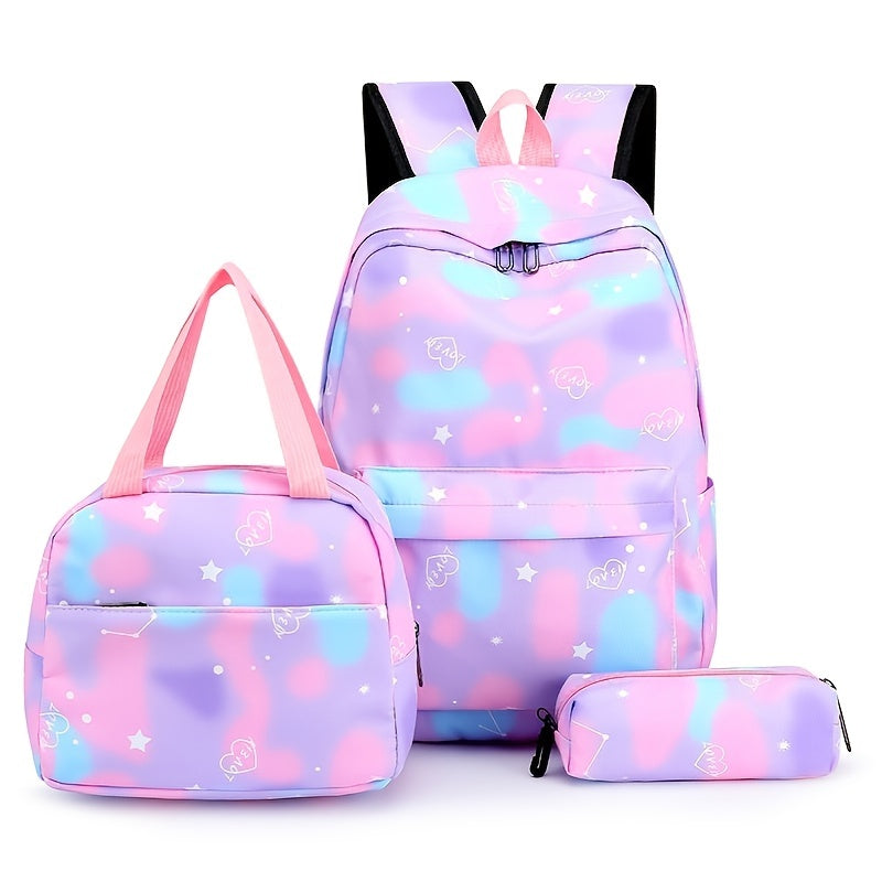 Kawaii Backpack, Tie Dye Cartoon Pattern School Bag with & Pencil Case for School Use